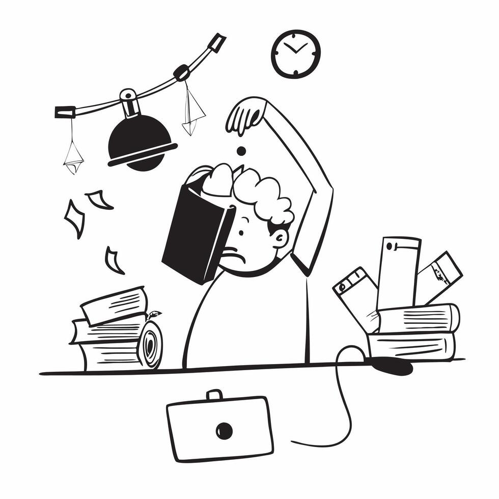 Employee frustrated with a cluttered desk concept as An employee frustrated with a cluttered desk highlighting low performance in time management and the impact of disorganization v1 vector