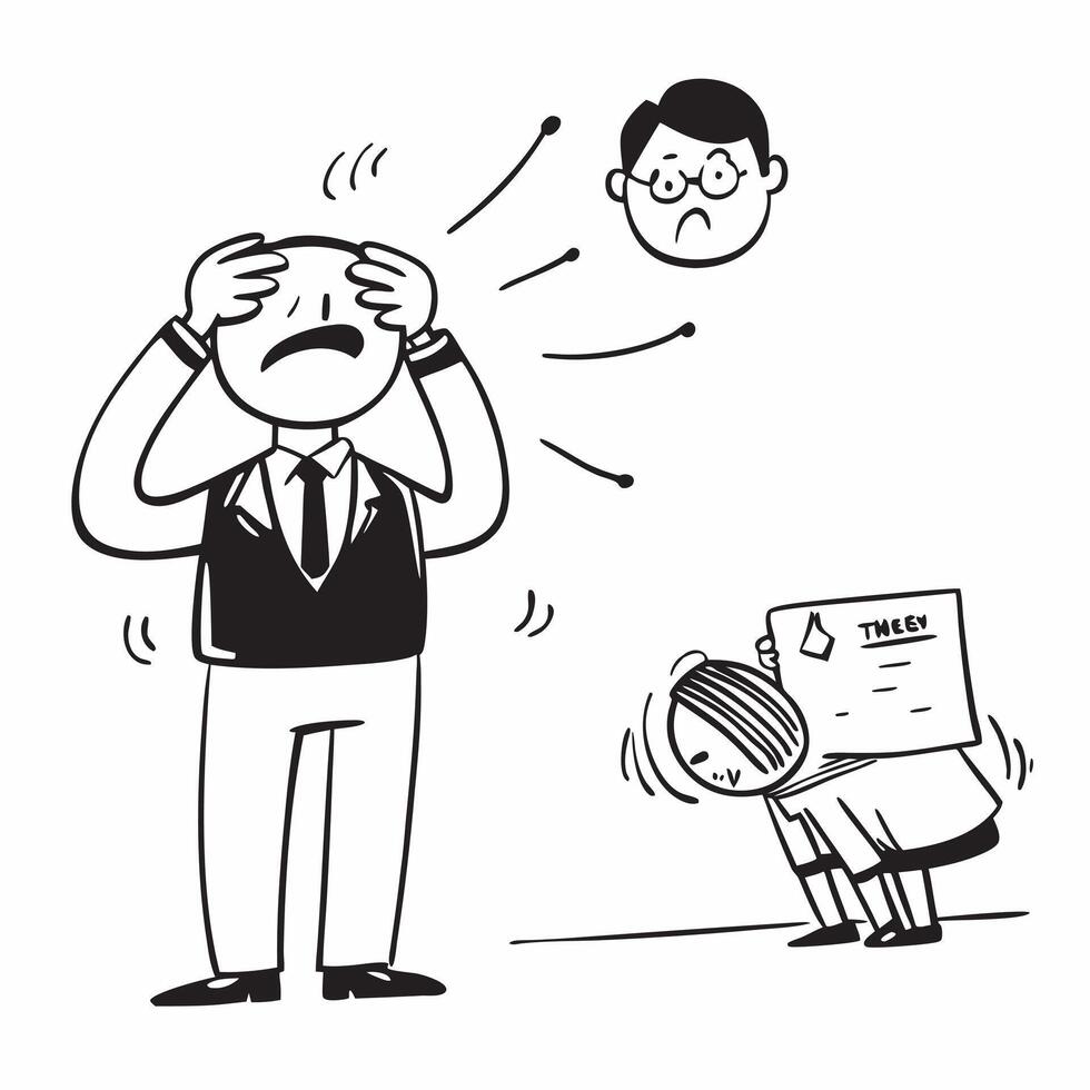 Employee absenteeism concept as A business professional stressed by employee absenteeism symbolizing a bad day filled with staffing issues and workplace challenges in Photo Stock v1 vector