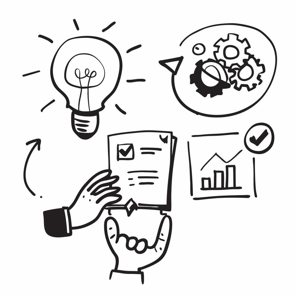 Employee brainstorming with light bulb concept as An employee brainstorming with a light bulb in hand representing the process of generating new ideas for work in Photo Stock Conc v1 vector