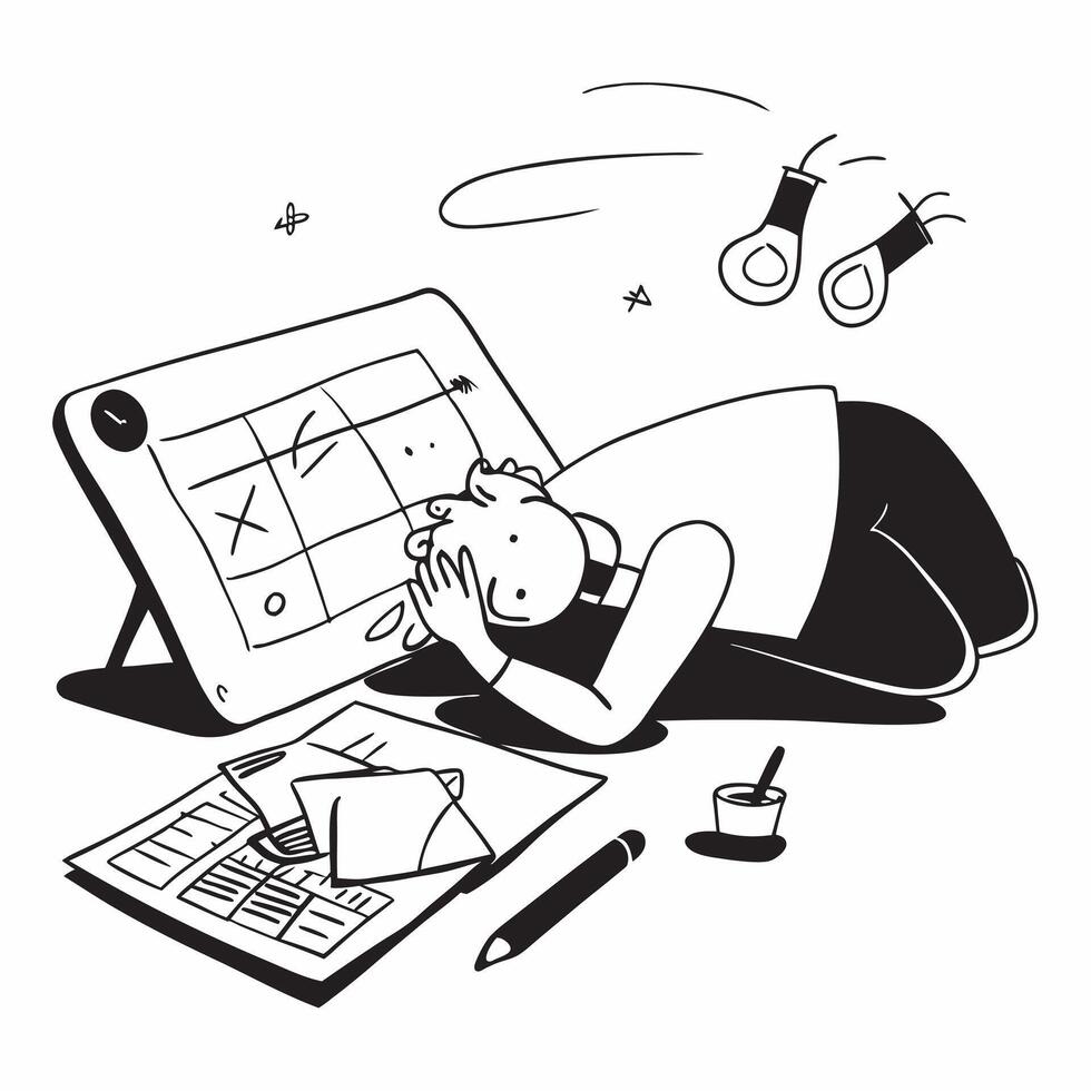 Designer napping on sketchpad concept as A designer napping on their sketchpad in a creative studio reflecting the long hours and dedication to their craft in Photo Stock Concept v1 vector