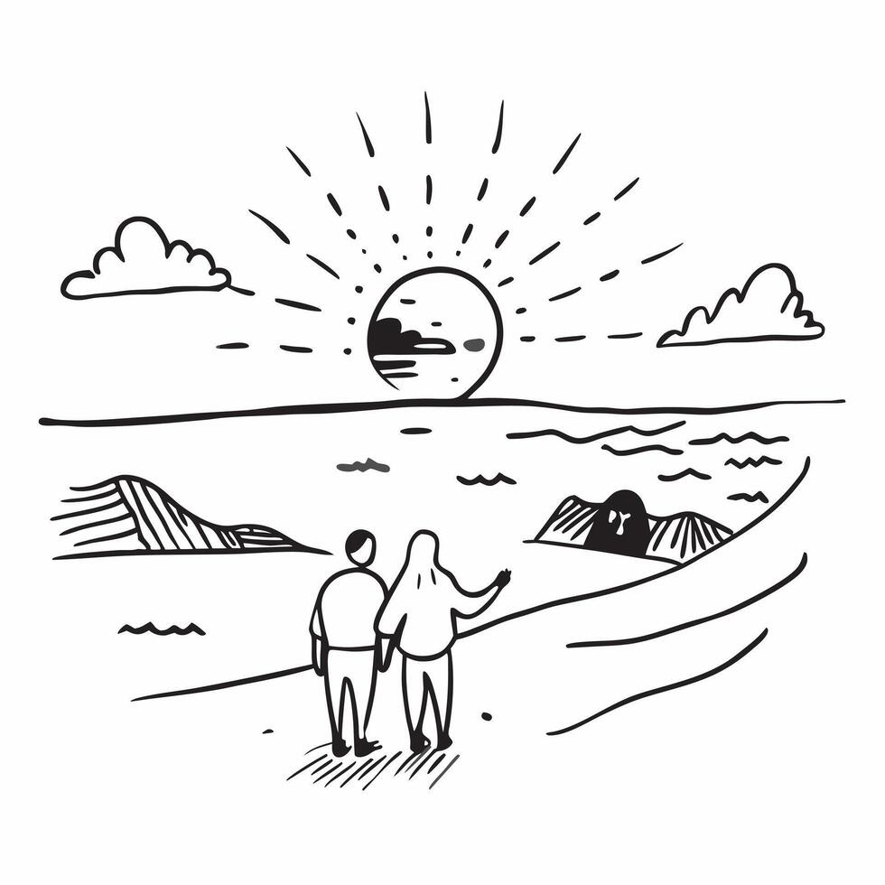 Couple enjoying a sunset walk on the beach concept as A couple walking hand in hand on the beach at sunset highlighting a good day of love romance and natural beauty in Photo Stoc v1 vector