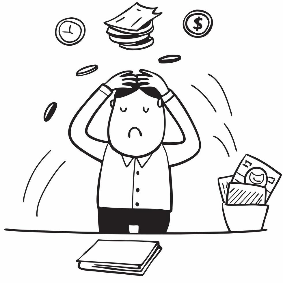 Cash flow problems concept as A business professional stressed by cash flow problems highlighting a bad day filled with financial stress and operational challenges in Photo Stock v1 vector
