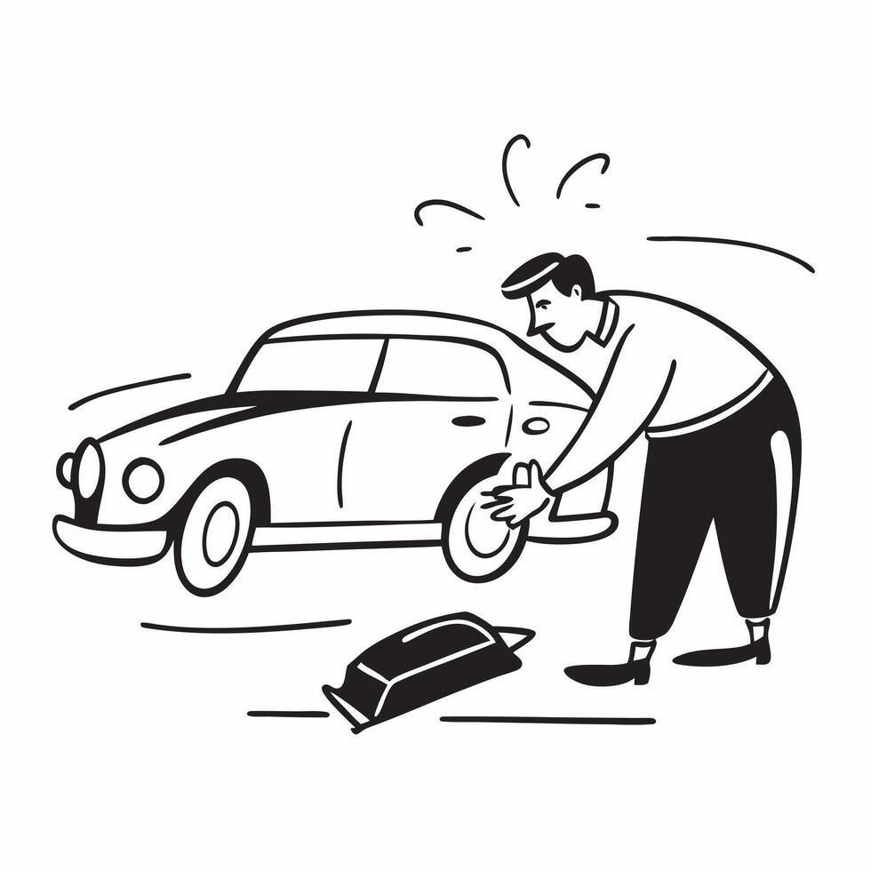 Car restoration in garage concept as A man restoring a classic car in his garage emphasizing the passion patience and skill required for this engaging hobby in Photo Stock Concept v1 vector