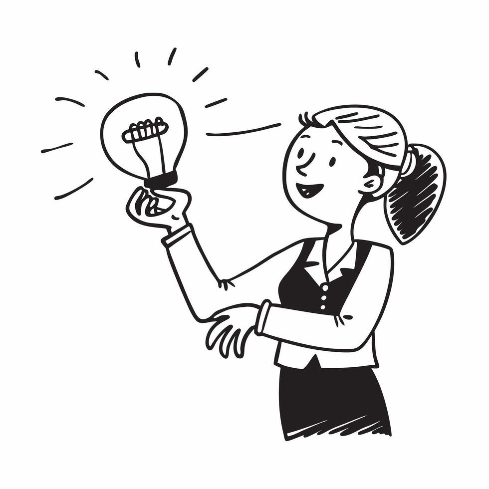 Businesswoman holding light bulb concept as A businesswoman holding a glowing light bulb symbolizing a new idea for work in a professional setting in Photo Stock Concept v1 vector