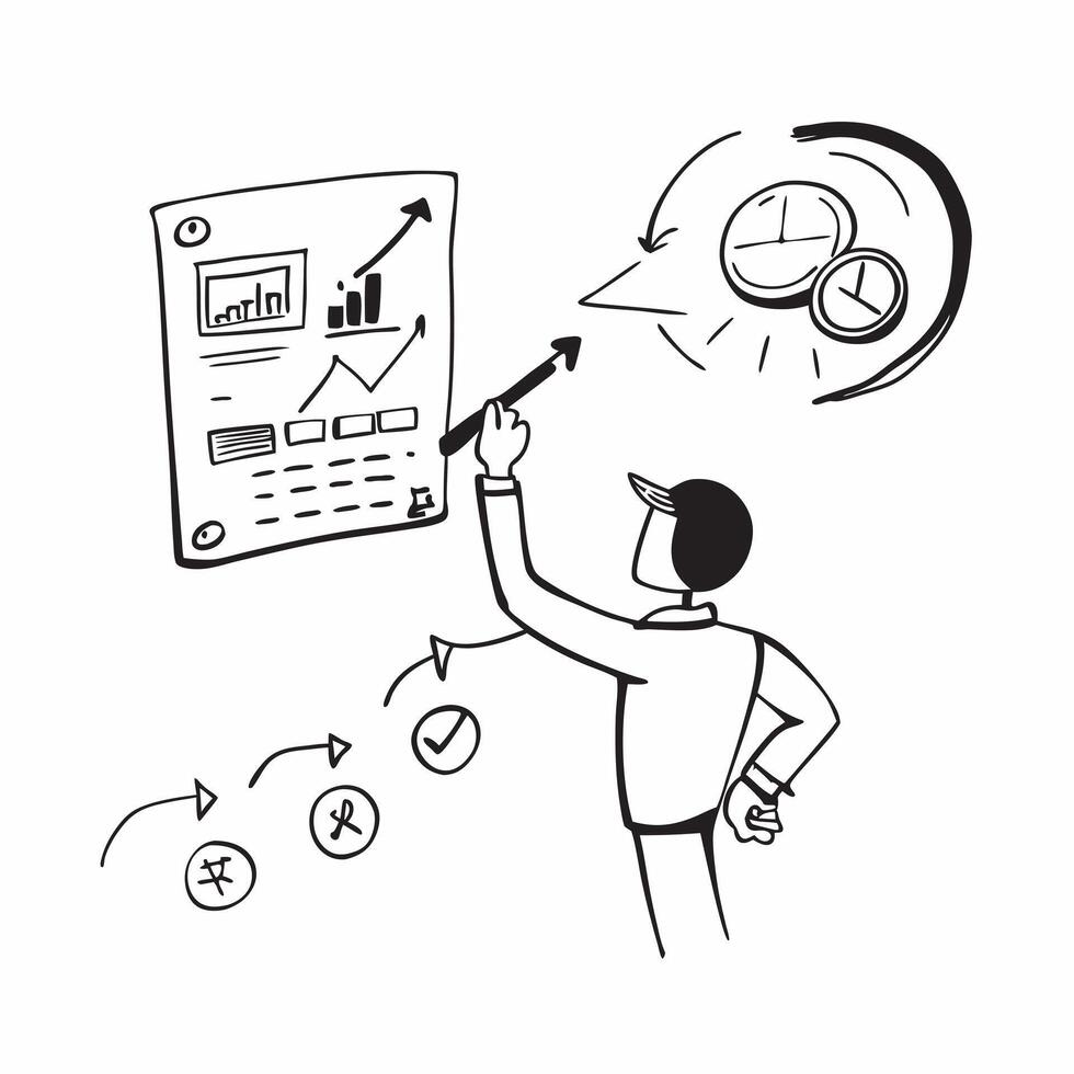 Business professional analyzing market trends concept as A business professional analyzing market trends highlighting high performance strategic planning and data analysis for busi v1 vector