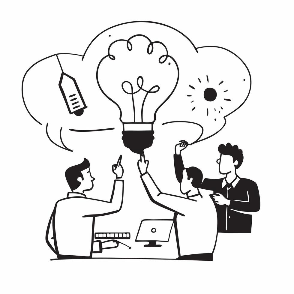 Business partners brainstorming at a lunch cafe concept as Business partners brainstorming innovative ideas at a trendy lunch cafe highlighting creativity and strategic thinking in v1 vector