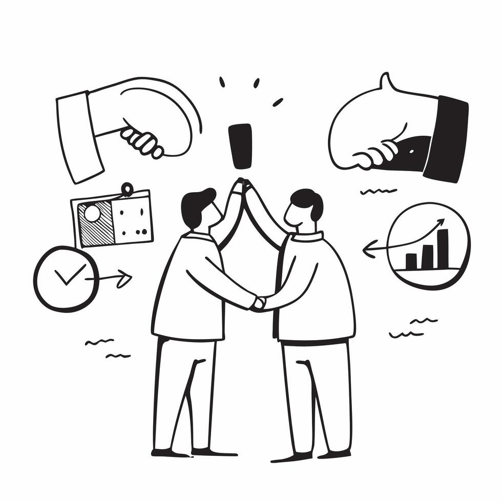 Business partners finalizing joint venture details concept as Business partners finalizing the details of a joint venture symbolizing high performance collaboration and strategic p v1 vector