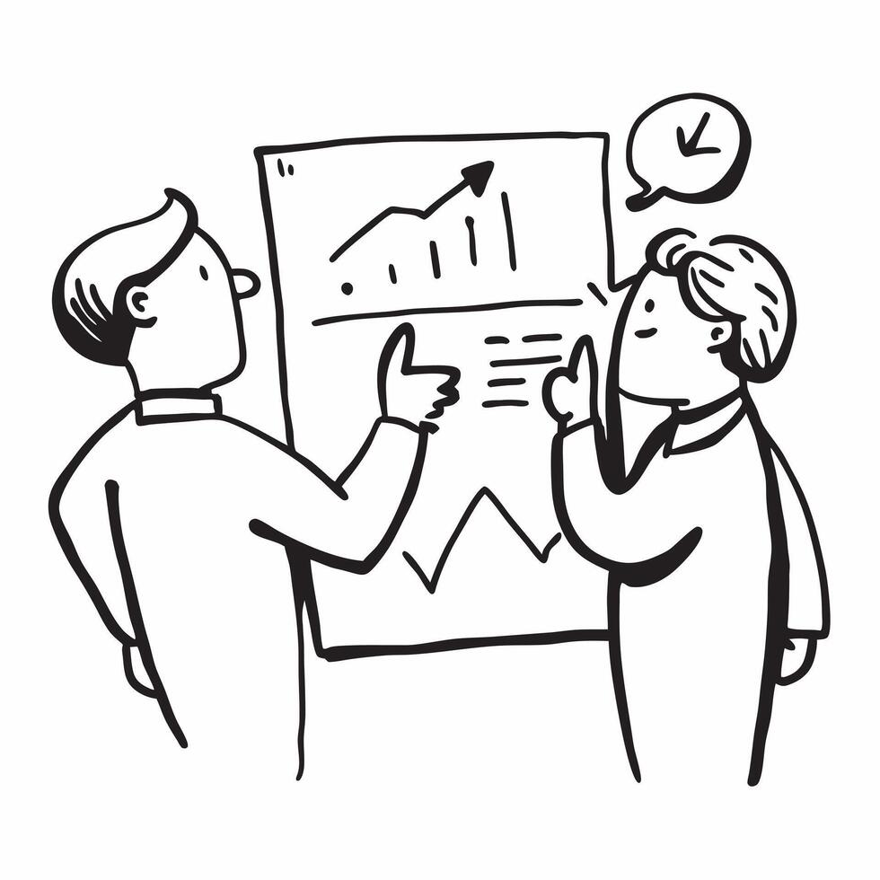 Business partners reviewing joint venture results concept as Business partners reviewing the results of a joint venture symbolizing high performance data analysis and strategic pla v1 vector