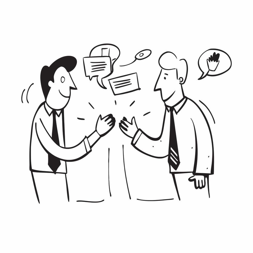 Business partners discussing joint venture strategy concept as Business partners discussing strategy for a joint venture symbolizing high performance strategic planning and success v1 vector