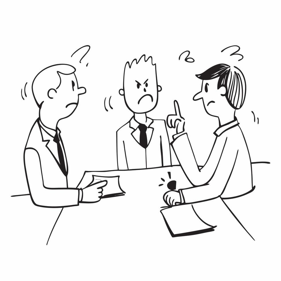 Business meeting gone wrong concept as A tense business meeting where colleagues are arguing representing a bad day filled with miscommunication and conflict in the workplace in P v1 vector