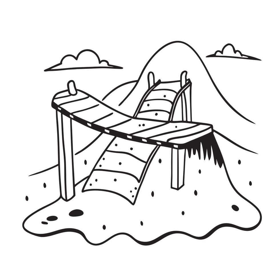 Bridge on a mountain trail concept as High resolution image of a wooden bridge on a mountain trail with a glossy backdrop symbolizing the adventure and challenges of backpacking in v1 vector