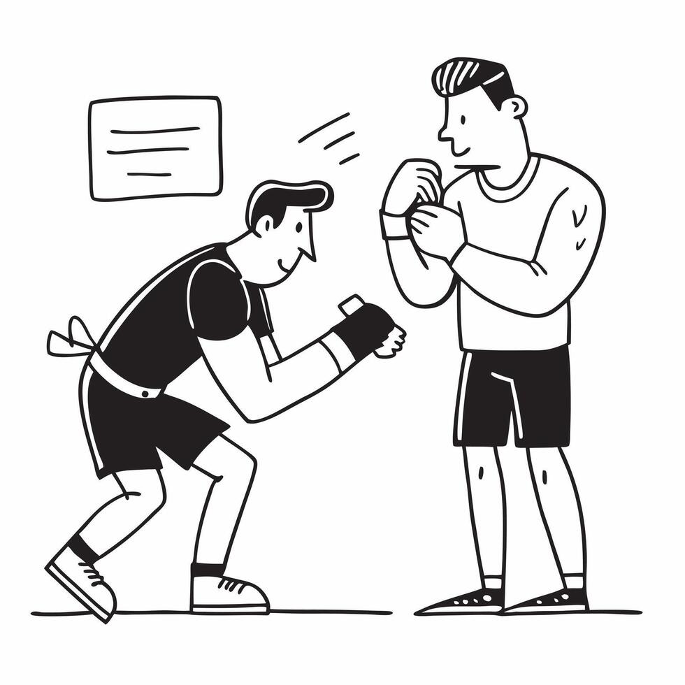 Boxer training with a coach concept as A boxer intensely training with a coach emphasizing preparation and hard work before the match in Photo Stock Concept v1 vector