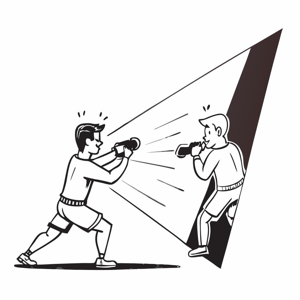 Boxers fighting under the spotlight concept as Boxers engaging in an intense fight under the bright spotlight highlighting drama competition and athleticism in Photo Stock Concept v1 vector