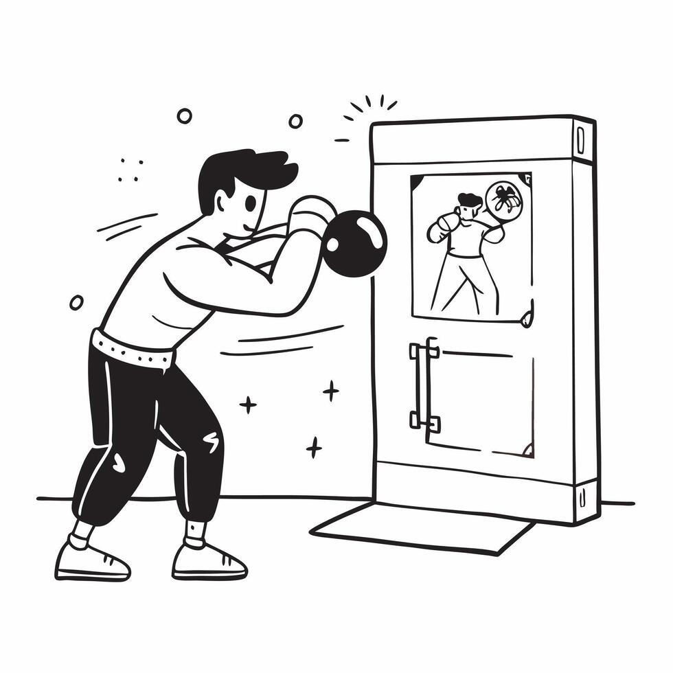 Boxer shadowboxing before the match concept as A boxer shadowboxing in the locker room before the match emphasizing preparation focus and technique in Photo Stock Concept v1 vector