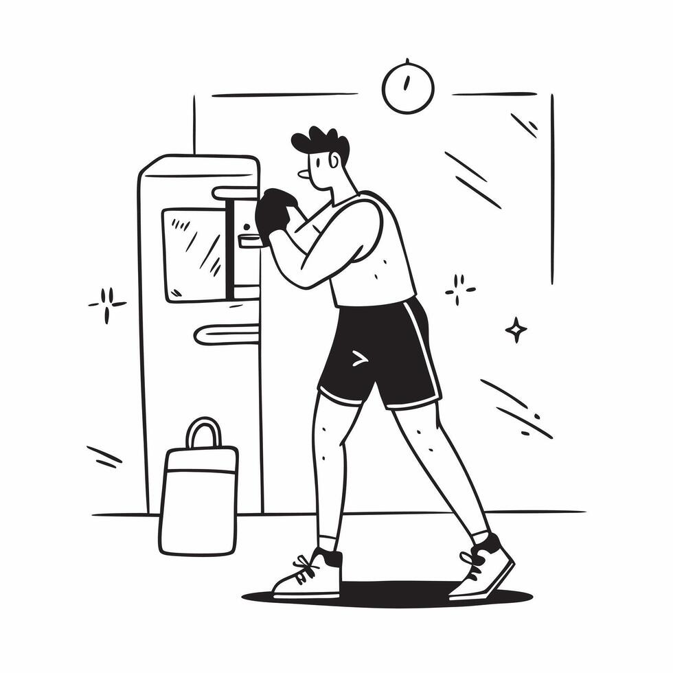 Boxer getting ready in the locker room concept as A boxer preparing mentally and physically in the locker room before the match emphasizing focus and determination in Photo Stock v1 vector
