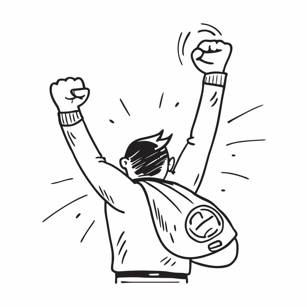 Boxer raising their arms in victory concept as A triumphant boxer raising their arms in victory celebrating a hard earned win in the ring in Photo Stock Concept v1 vector