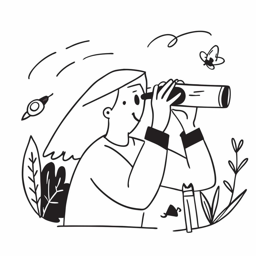 Birdwatching with binoculars concept as A man birdwatching with binoculars in a nature reserve capturing the patience and attention to detail involved in this serene hobby in Phot Clean Version 2 vector