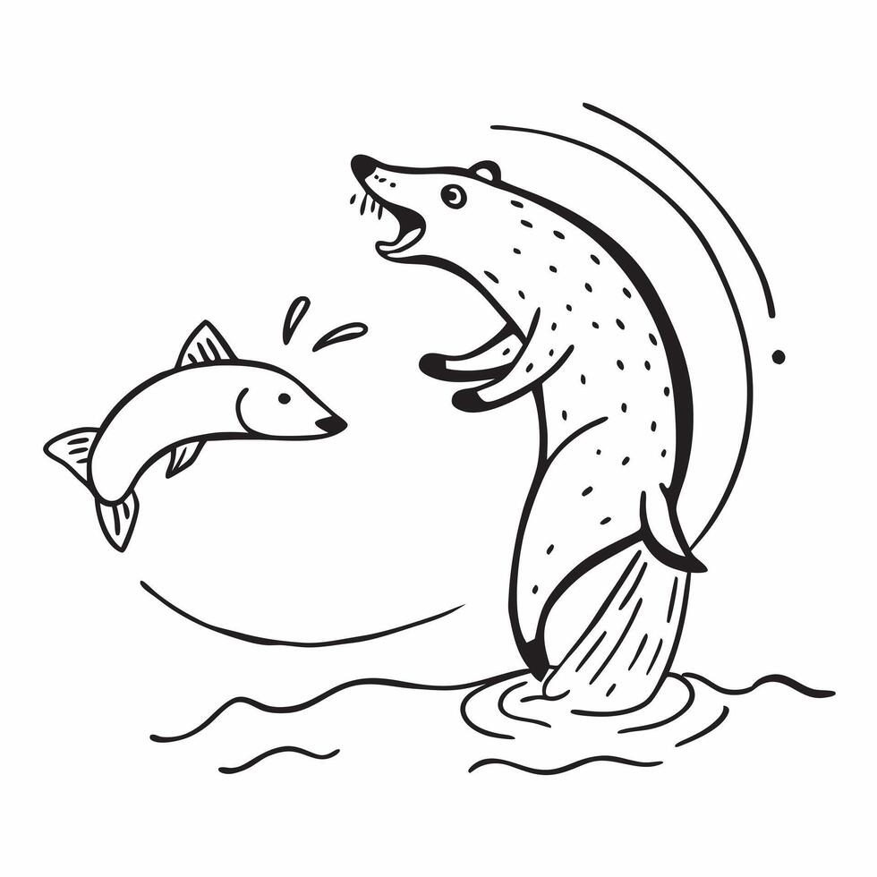 Bear catching salmon concept as A bear catching salmon in a river showcasing the strength and skill of this powerful predator in its natural habitat in Photo Stock Concept v1 vector