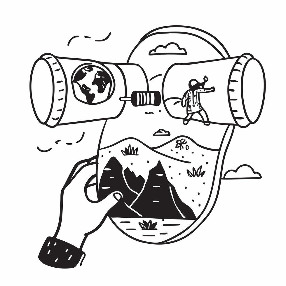 Backpacker with wildlife concept as High resolution image of a backpacker observing wildlife with a glossy backdrop symbolizing the connection between humans and nature during back v1 vector