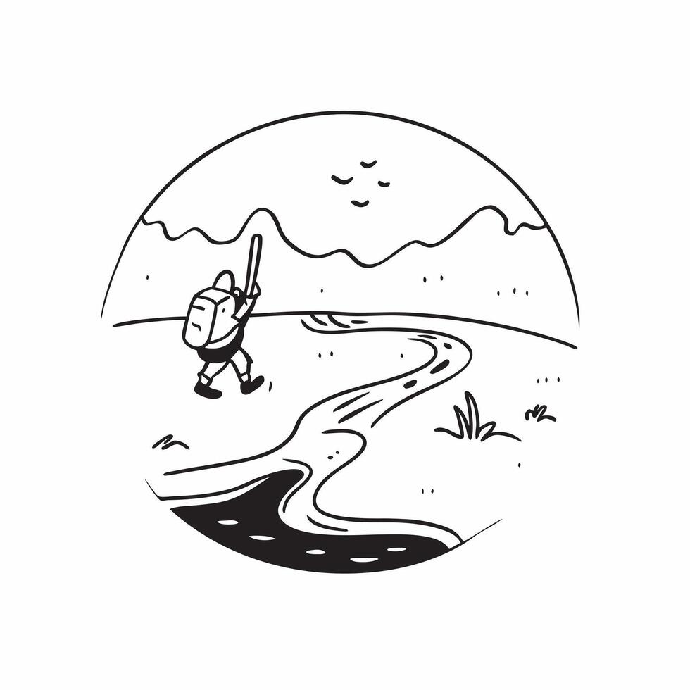 Backpacker crossing river concept as High resolution image of a backpacker crossing a river on a trail with a glossy backdrop capturing the adventure and challenges of backpacking Clean Version 2 vector