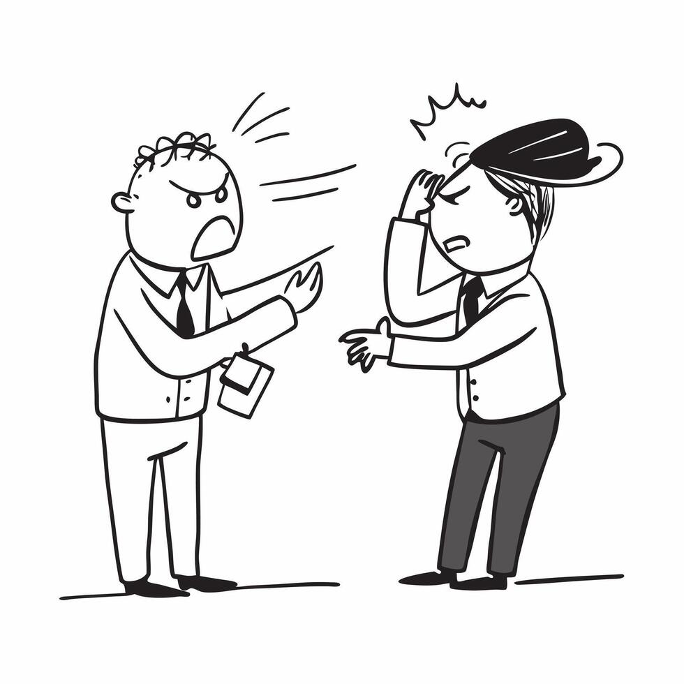 Argument with coworker concept as Two coworkers arguing symbolizing a bad day filled with conflict and tension in the workplace in Photo Stock Concept v1 vector