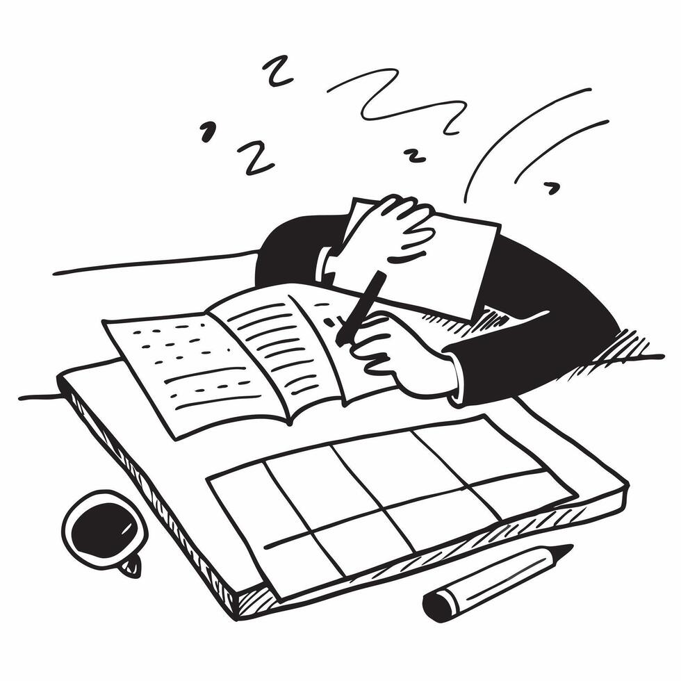 Architect napping on blueprints concept as An architect napping on blueprints in their office illustrating the long hours and meticulous attention to detail required in their profe v1 vector