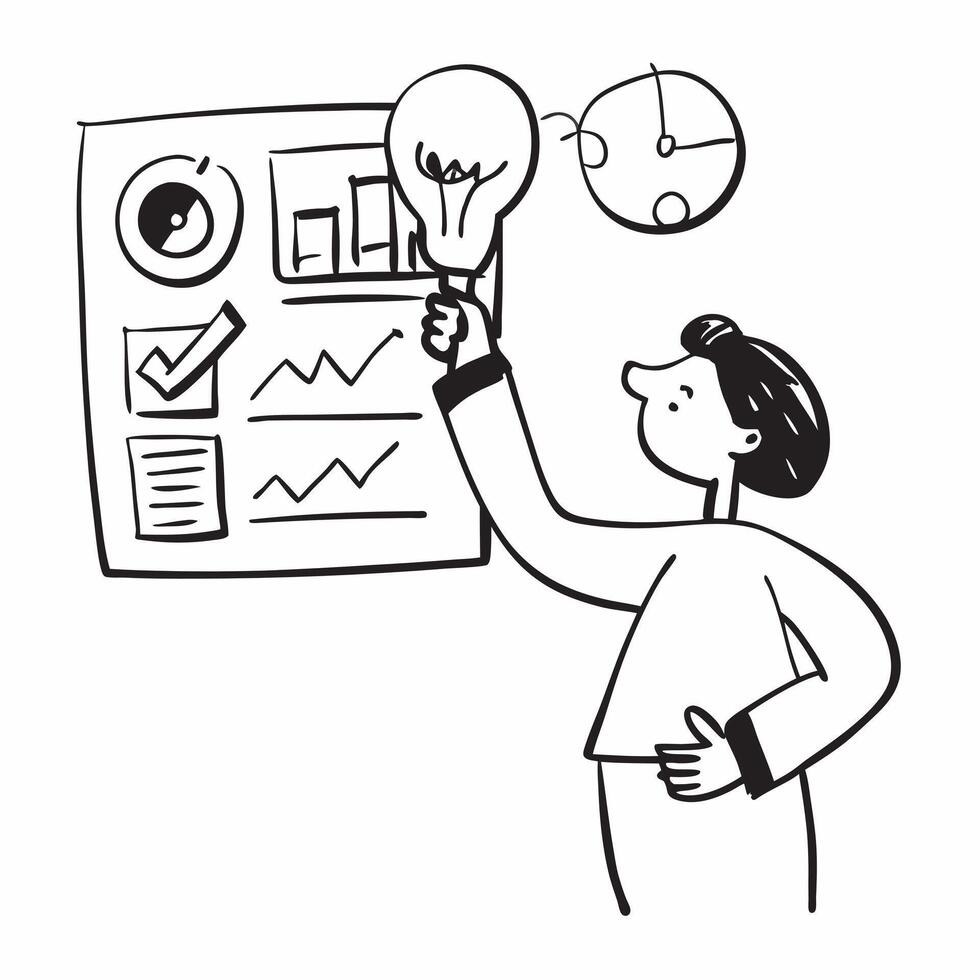 Analyst with light bulb and charts concept as An analyst holding a light bulb and charts representing the analysis and visualization of new ideas for work in Photo Stock Concept v1 vector