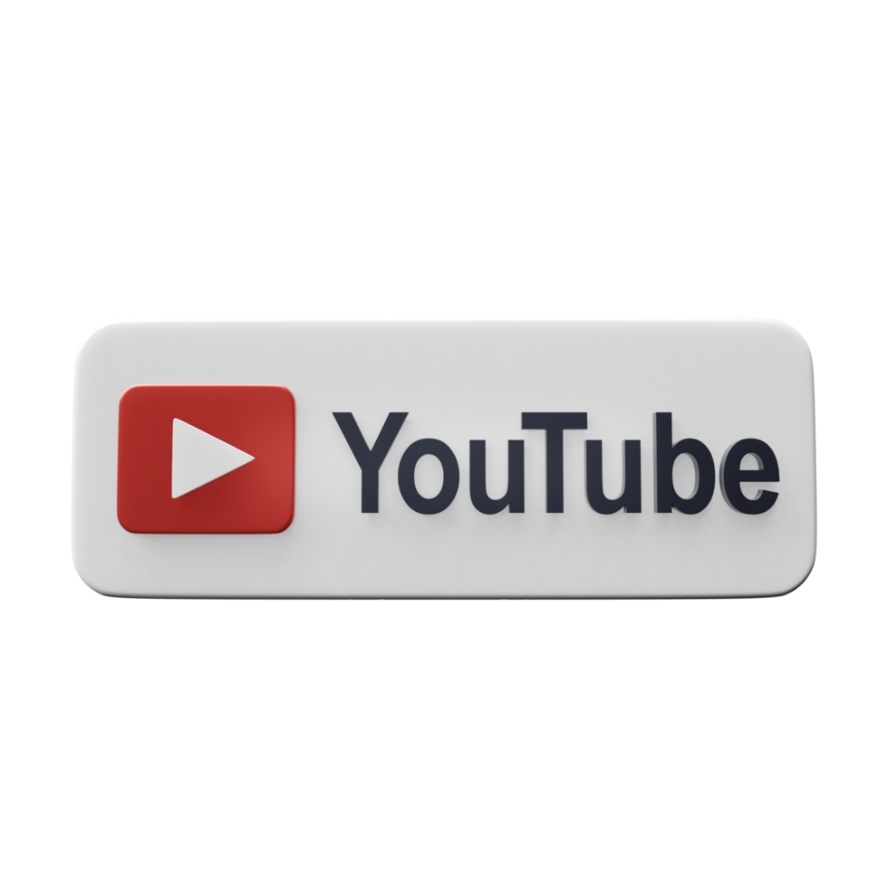 3d Youtube Logo in white color. Icon isolated on white background png