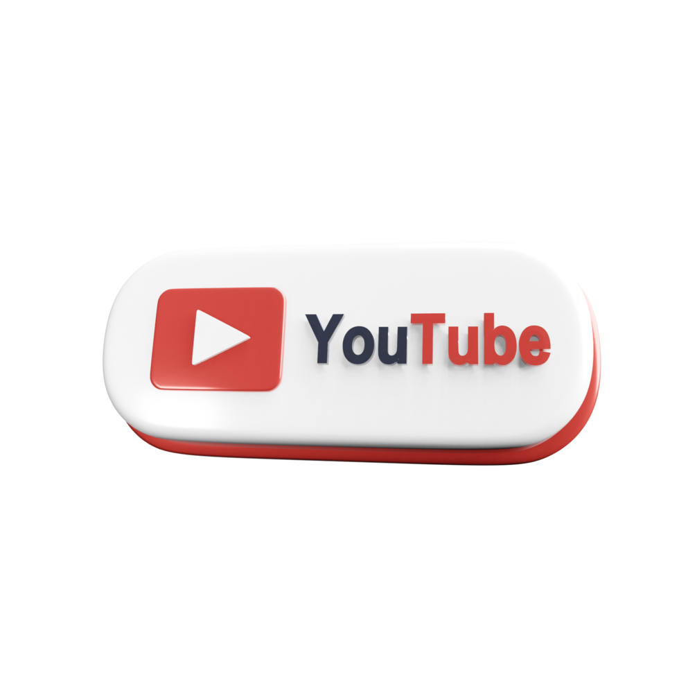 Volumetric red and white button for YouTube. 3D Brand Logo, symbol for social network. png