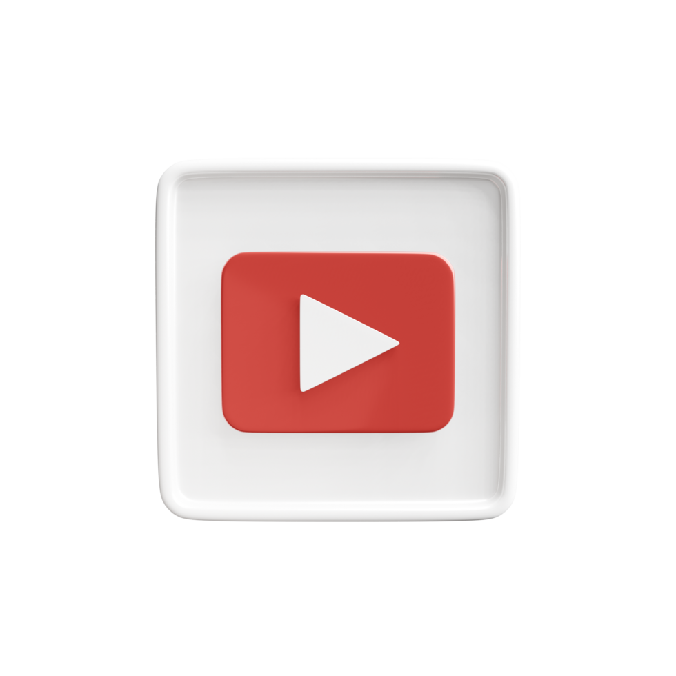 Square red-and-white 3D YouTube icon. Play button for YouTube. Logo for social network png