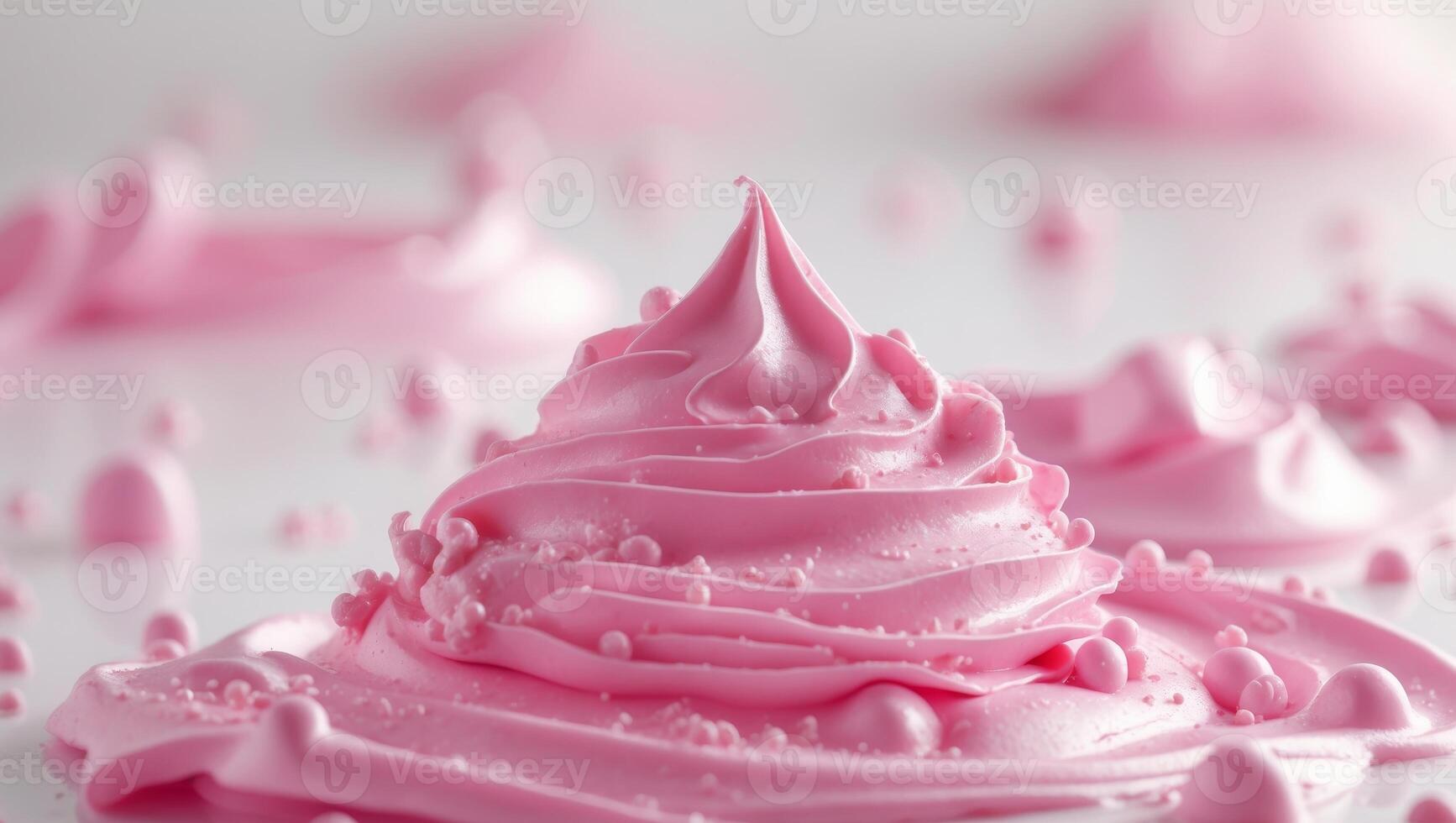 A pink frosting is being poured onto a white surface photo