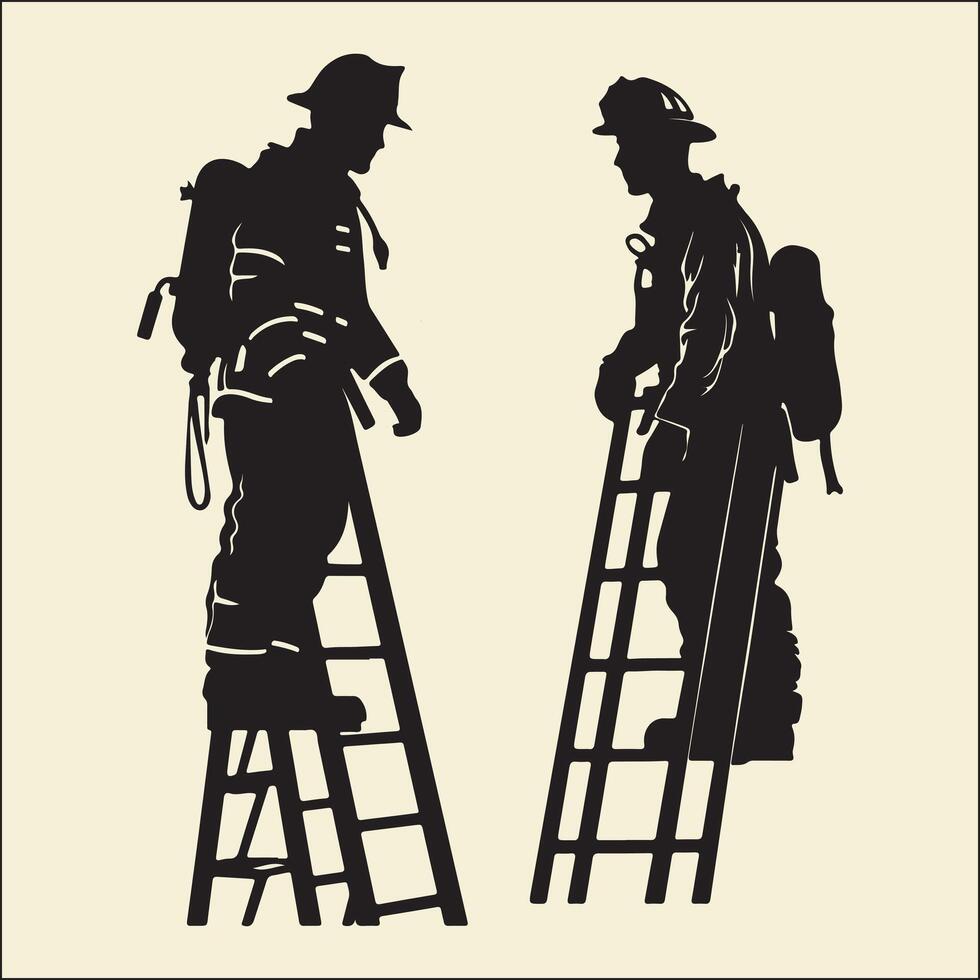 Firefighter Ladder Silhouette Climb Rescue vector