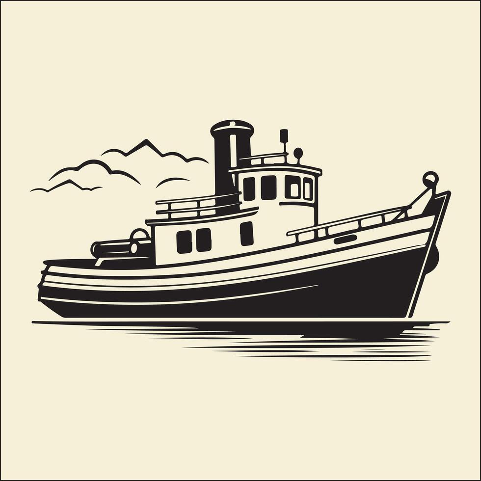 Tug Boat Silhouette, Ship Icon vector