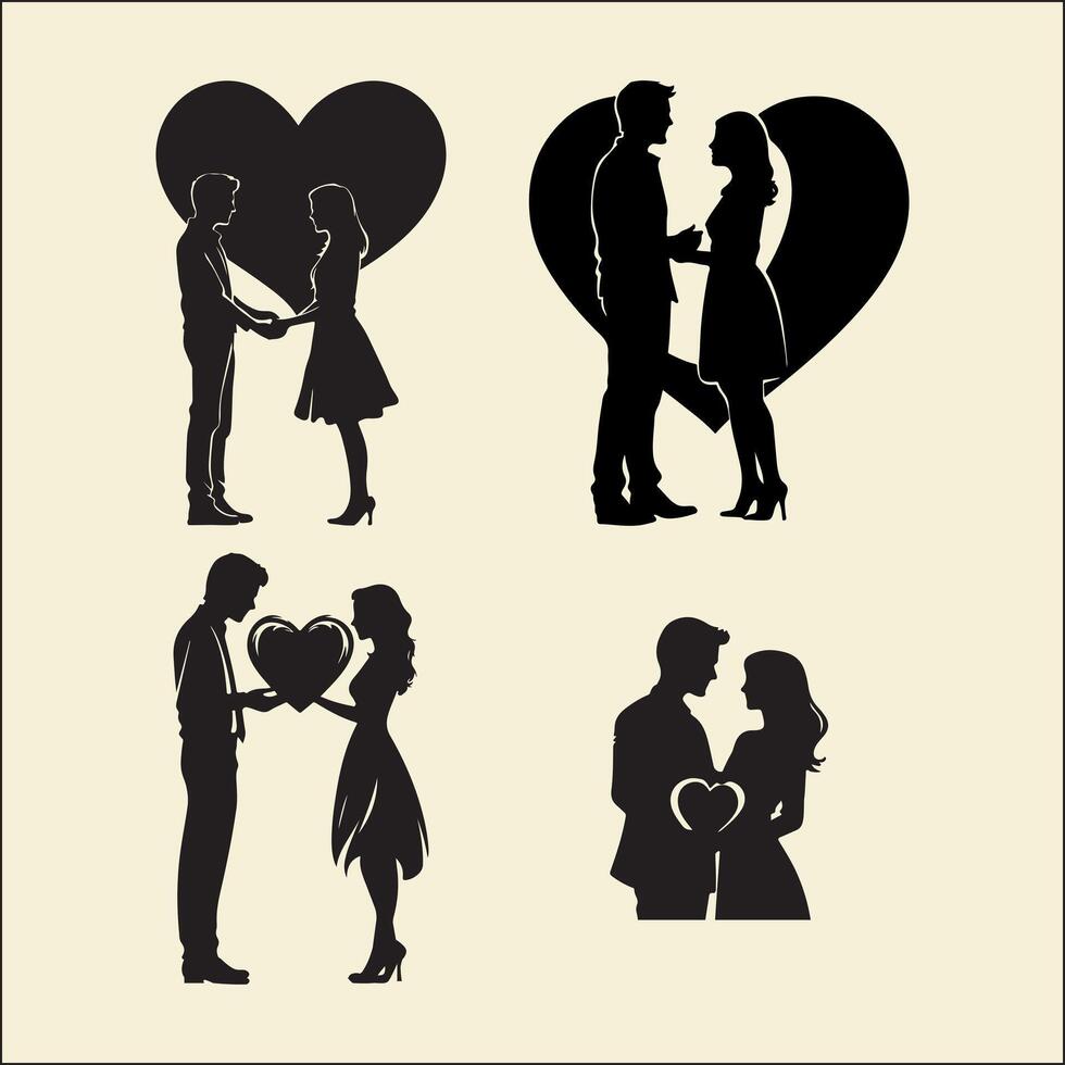 Silhouette of Couple, Holding Heart, Love Shape vector