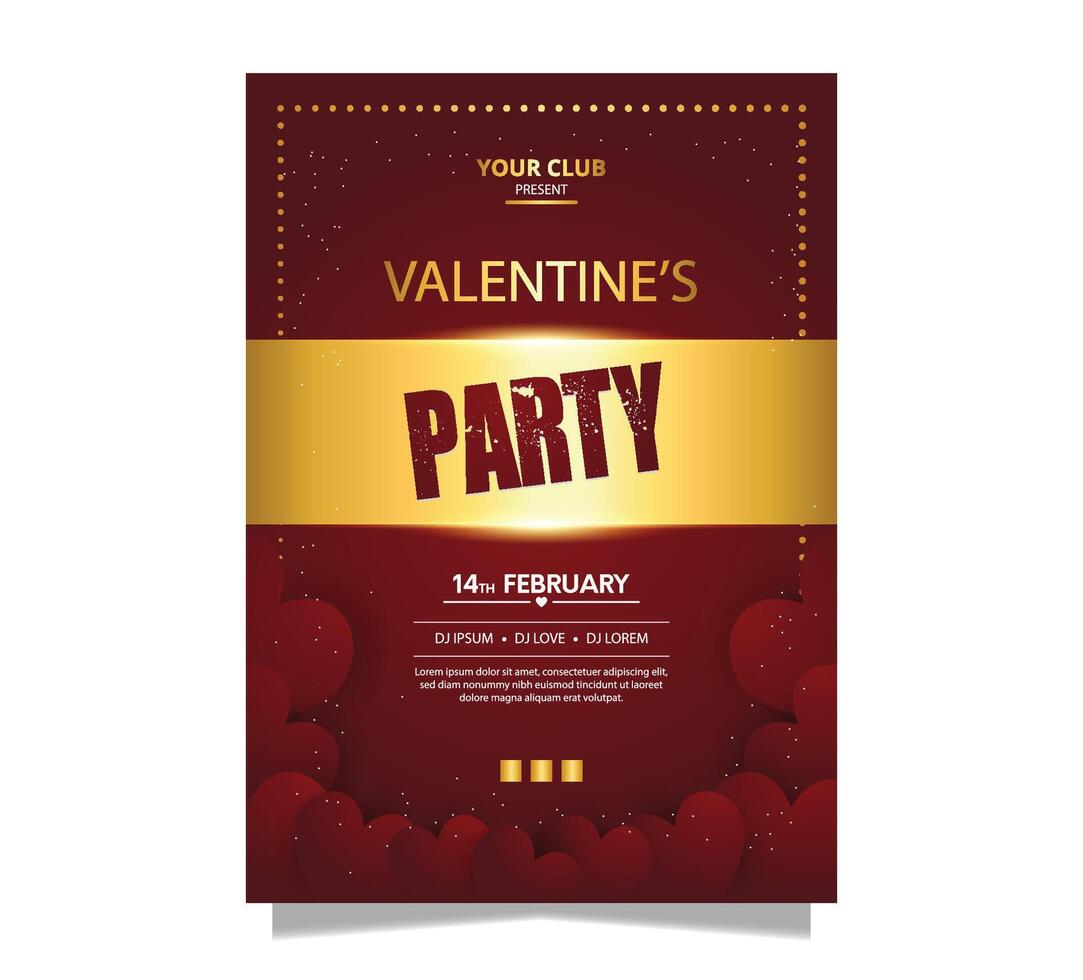 valentine's day flyer poster gold and red color vector