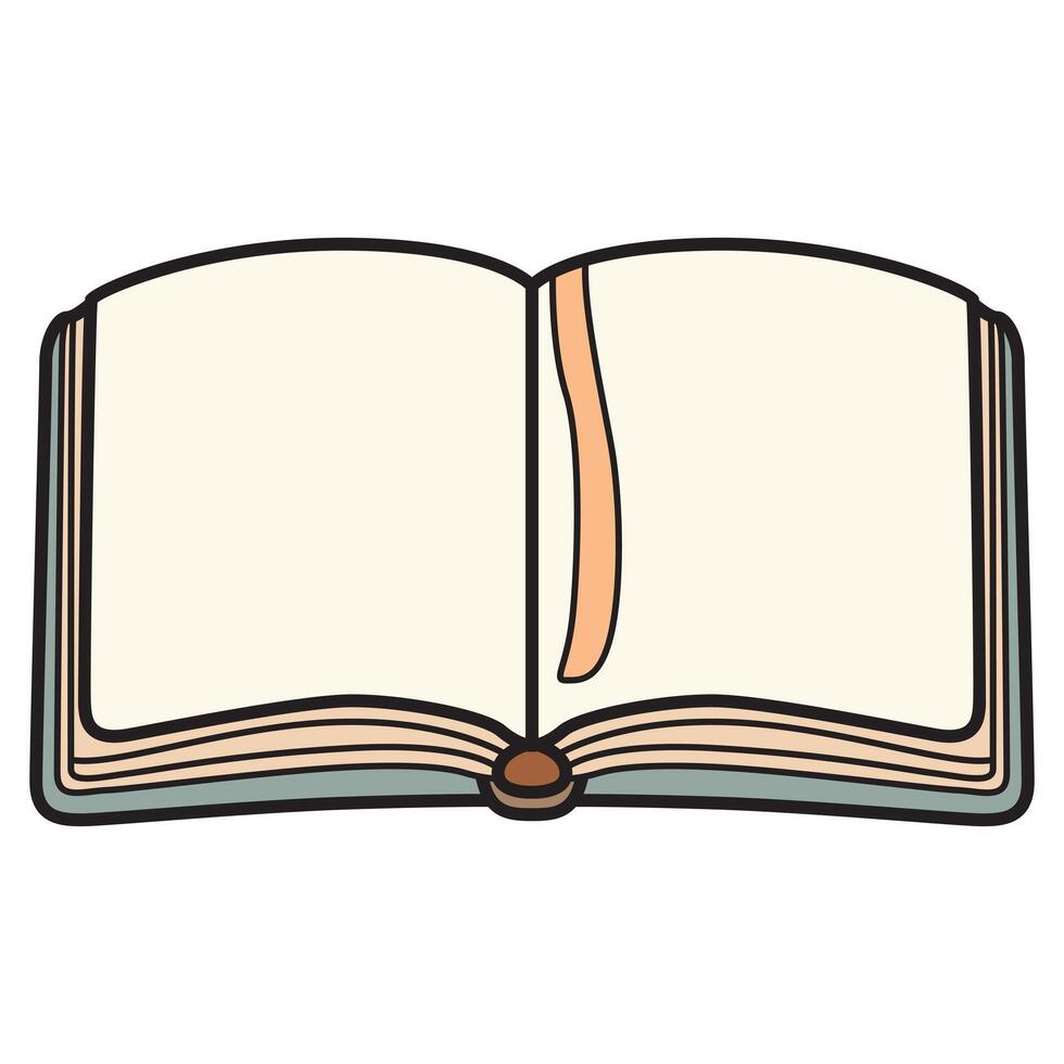 A drawing of an open notebook with blank or lined pages, symbolizing creativity, organization, and note-taking. vector