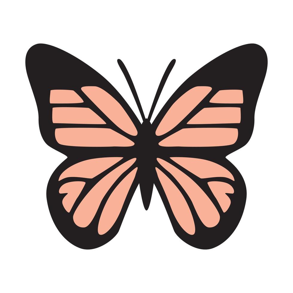 A drawing of a simple monarch butterfly, showcasing its iconic orange and black wings with a minimalist design. vector