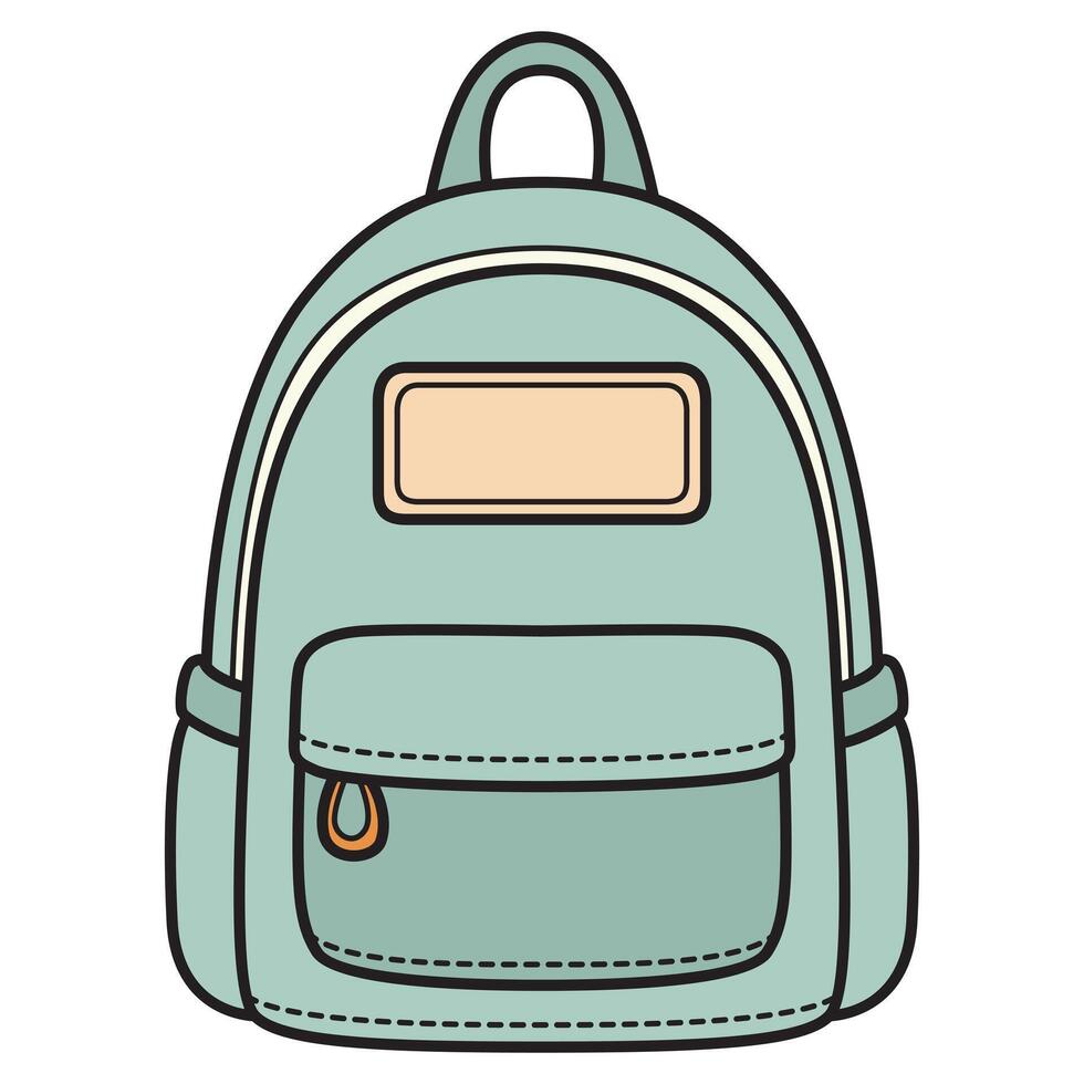 A drawing of a school blue backpack with a simple and modern design. vector