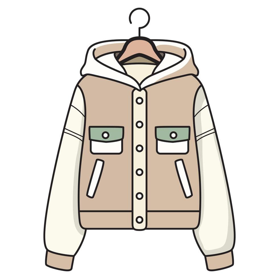 A drawing of a modern light jacket with a sleek and stylish design. vector