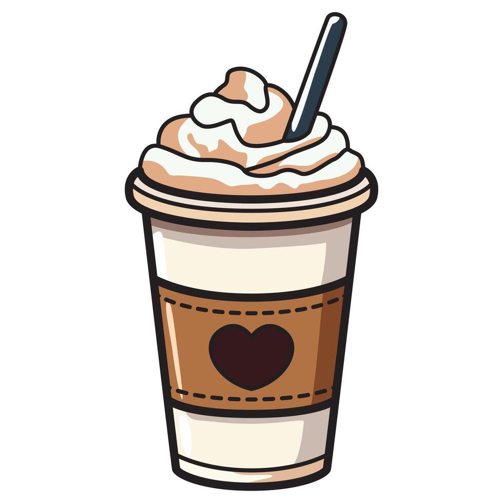 A drawing of a delicious milkshake served in a plastic cup with a cute heart drawing on it. vector