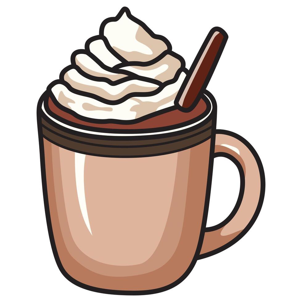 A drawing of a coffee cup with creamy foam on top. vector