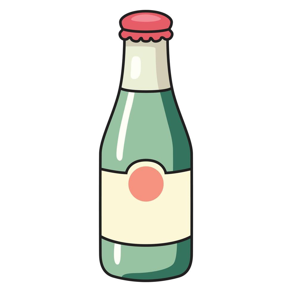 A drawing of a small glass bottle, featuring a sleek and simple design. vector