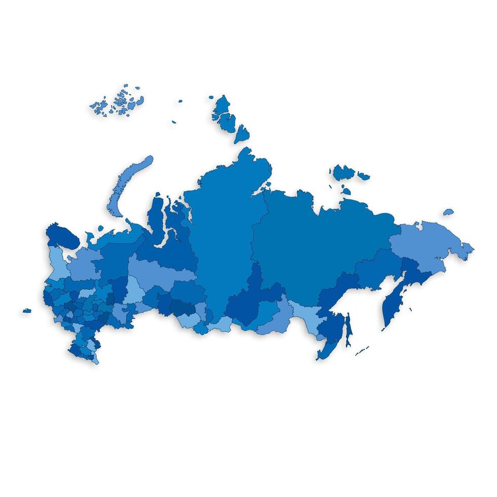 Russia map with border highlighted regions, states, isolated on white background. Template map of Russia. Detailed illustration. vector