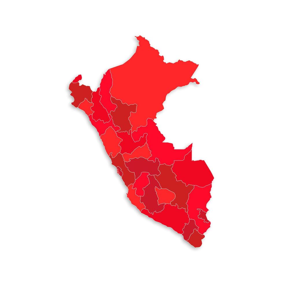 Peru map with border highlighted regions, states, isolated on white background. Template map of Peru. Detailed illustration. vector