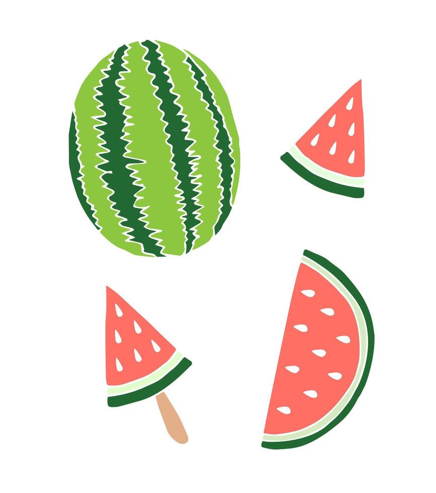 Set bundle of hand drawn doodle sketch watermelon isolated on white background vector