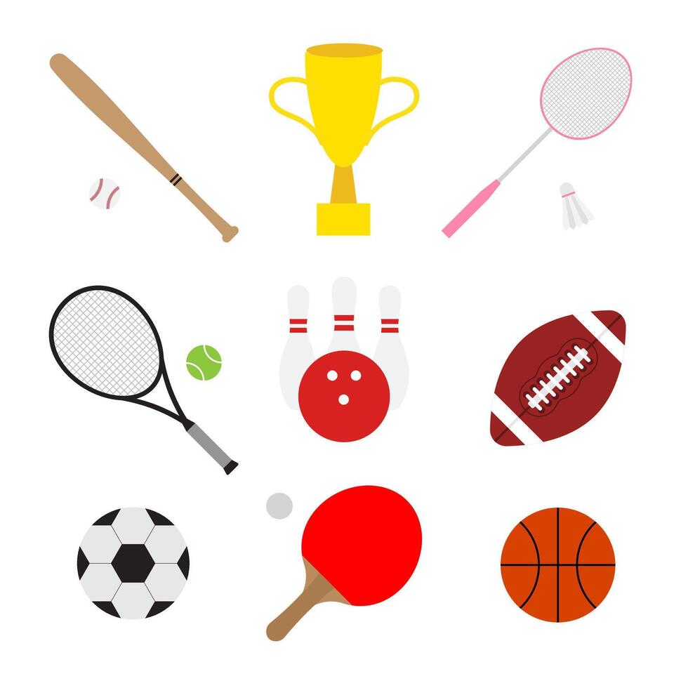 Set bundle of flat outline sport equipment vector