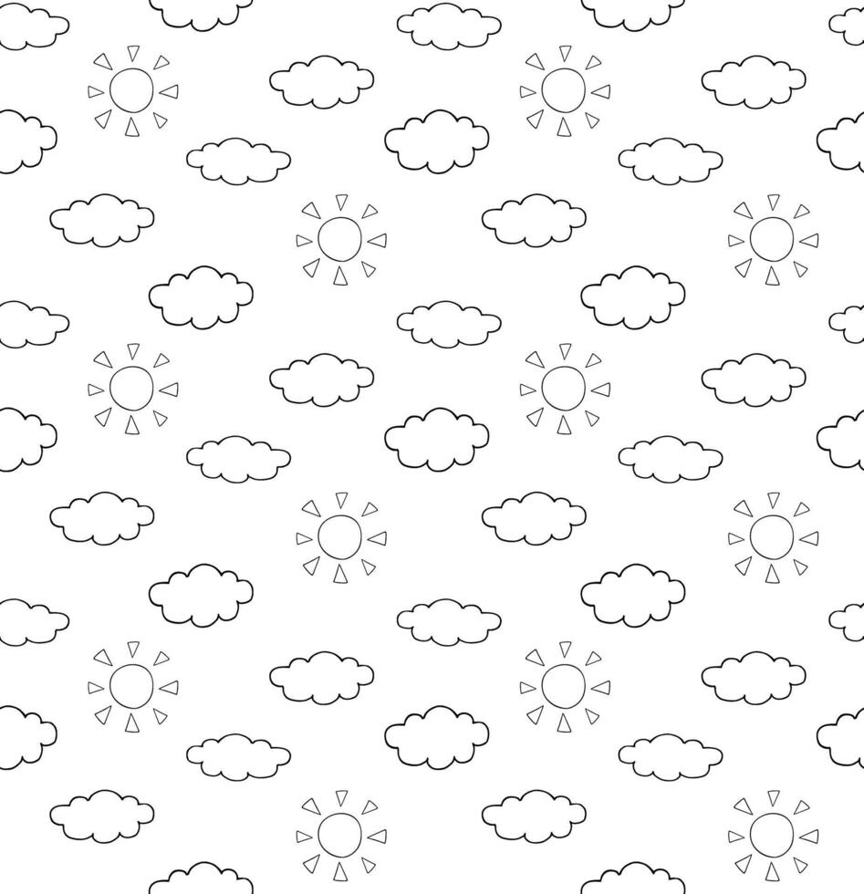 Seamless pattern of hand drawn doodle sketch clouds and sun isolated on white background vector