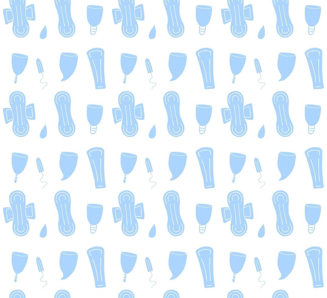 Seamless pattern of menstrual pad tampon and cup vector