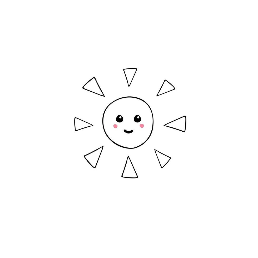 Hand drawn doodle sketch sun with face isolated on white background vector