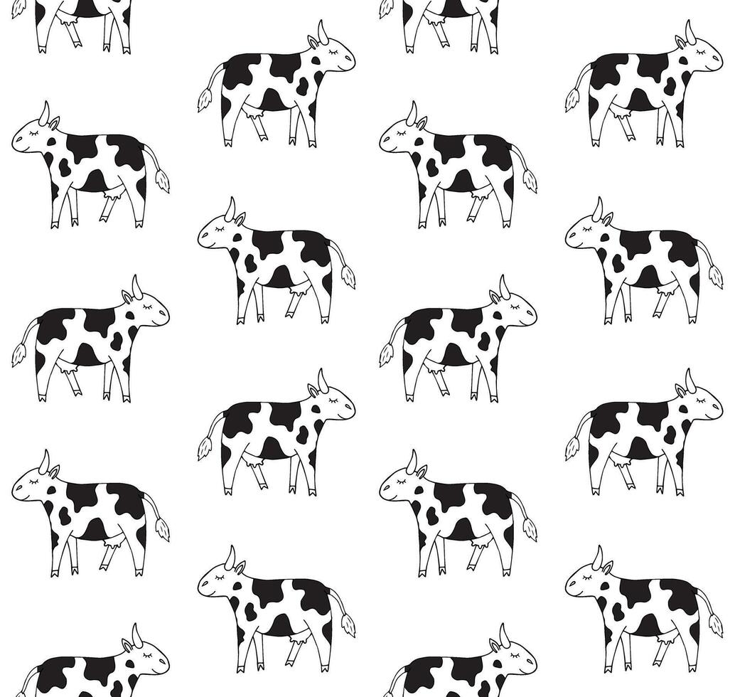 Seamless pattern of hand drawn doodle sketch cow isolated on white background vector